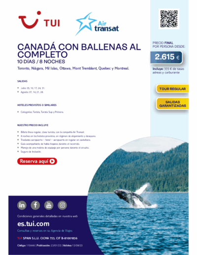 CANADÁ CON BALLENAS AL COMPLETO
